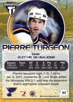 2000-01 Pacific Private Stock Titanium - Blue #83 Pierre Turgeon Back
