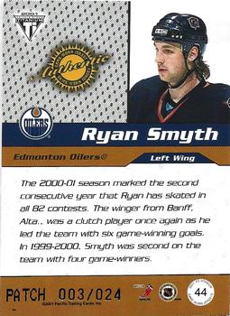 2000-01 Pacific Private Stock Titanium Draft Day - Patches #44 Ryan Smyth Back