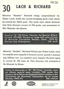 1993-94 Parkhurst - Parkie Reprints #PR-36 Elmer Lach / Maurice Richard Back