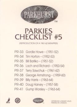 1993-94 Parkhurst - Parkie Reprints #CL5 Parkies Checklist 5 Back