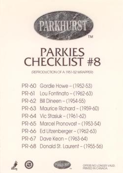 1993-94 Parkhurst - Parkie Reprints #CL8 Parkies Checklist 8 Back