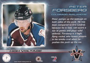 2000-01 Pacific Vanguard - High Voltage Red #7 Peter Forsberg Back