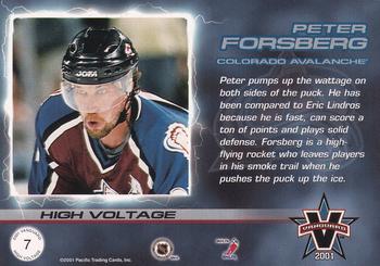 2000-01 Pacific Vanguard - High Voltage Silver #7 Peter Forsberg Back