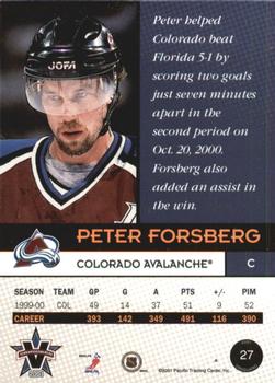 2000-01 Pacific Vanguard - Holographic Gold #27 Peter Forsberg Back