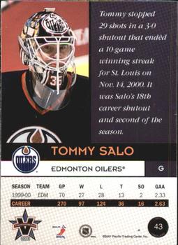 2000-01 Pacific Vanguard - Holographic Gold #43 Tommy Salo Back