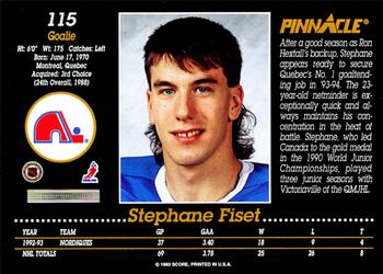 1993-94 Pinnacle #115 Stephane Fiset Back