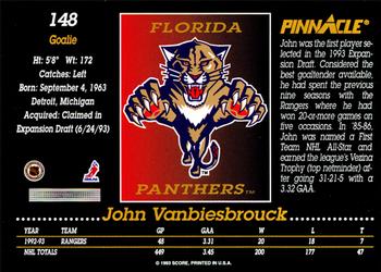 1993-94 Pinnacle #148 John Vanbiesbrouck Back