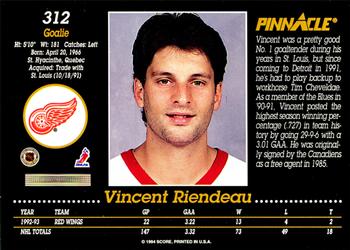 1993-94 Pinnacle #312 Vincent Riendeau Back