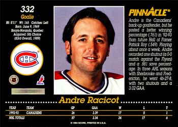 1993-94 Pinnacle #332 Andre Racicot Back