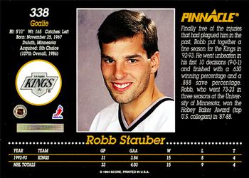 1993-94 Pinnacle #338 Robb Stauber Back