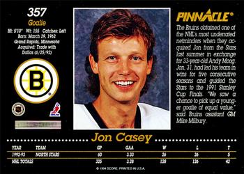 1993-94 Pinnacle #357 Jon Casey Back