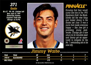 1993-94 Pinnacle #371 Jimmy Waite Back