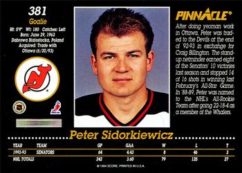 1993-94 Pinnacle #381 Peter Sidorkiewicz Back