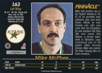 1993-94 Pinnacle #163 Mike McPhee Back
