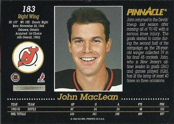 1993-94 Pinnacle #183 John MacLean Back