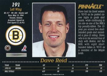 1993-94 Pinnacle #191 Dave Reid Back