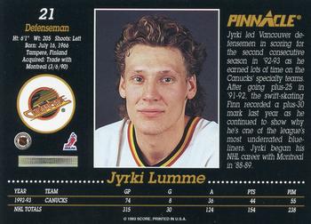 1993-94 Pinnacle #21 Jyrki Lumme Back