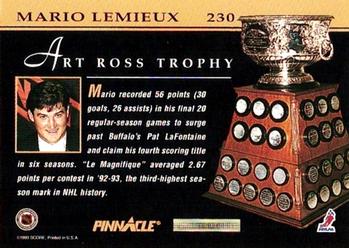 1993-94 Pinnacle #230 Mario Lemieux Back
