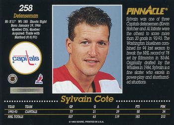 1993-94 Pinnacle #258 Sylvain Cote Back