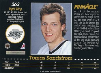 1993-94 Pinnacle #263 Tomas Sandstrom Back