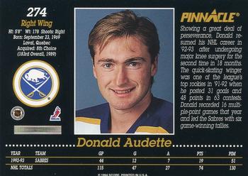 1993-94 Pinnacle #274 Donald Audette Back