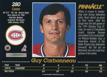 1993-94 Pinnacle #280 Guy Carbonneau Back