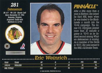 1993-94 Pinnacle #281 Eric Weinrich Back