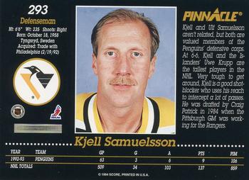 1993-94 Pinnacle #293 Kjell Samuelsson Back