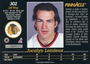1993-94 Pinnacle #302 Jocelyn Lemieux Back