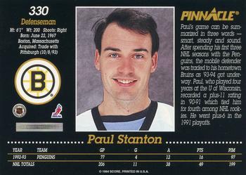 1993-94 Pinnacle #330 Paul Stanton Back