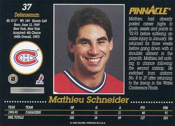 1993-94 Pinnacle #37 Mathieu Schneider Back