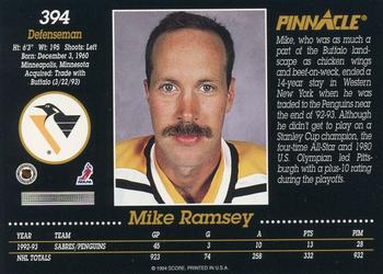 1993-94 Pinnacle #394 Mike Ramsey Back