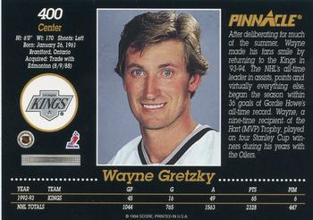 1993-94 Pinnacle #400 Wayne Gretzky Back