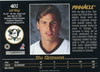1993-94 Pinnacle #401 Stu Grimson Back