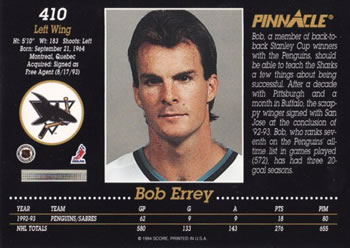 1993-94 Pinnacle #410 Bob Errey Back