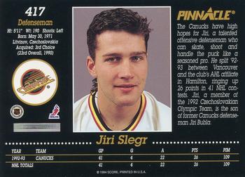 1993-94 Pinnacle #417 Jiri Slegr Back