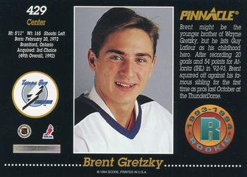 1993-94 Pinnacle #429 Brent Gretzky Back