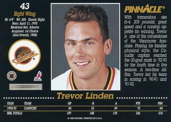 1993-94 Pinnacle #43 Trevor Linden Back
