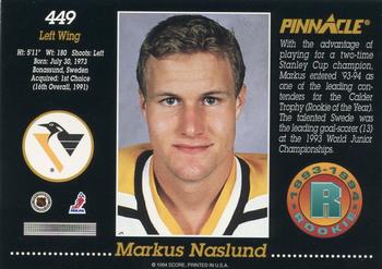 1993-94 Pinnacle #449 Markus Naslund Back