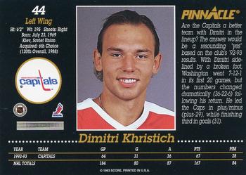 1993-94 Pinnacle #44 Dimitri Khristich Back