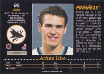 1993-94 Pinnacle #86 Arturs Irbe Back