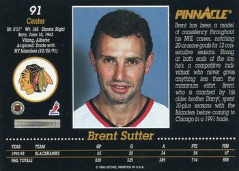 1993-94 Pinnacle #91 Brent Sutter Back