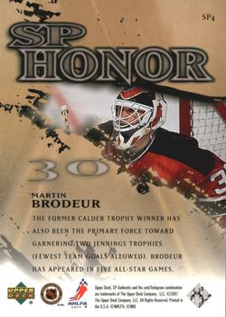 2000-01 SP Authentic - Honor #SP4 Martin Brodeur Back