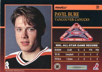 1993-94 Score - Pinnacle All-Stars U.S. #31 Pavel Bure Back