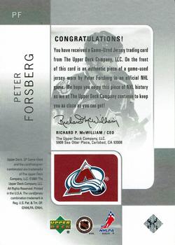2000-01 SP Game Used - Tools of the Game Exclusives #PF Peter Forsberg Back