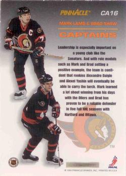 1993-94 Pinnacle - Captains #CA16 Mark Lamb / Brad Shaw Back