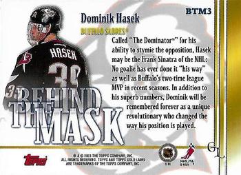 2000-01 Topps Gold Label - Behind the Mask #BTM3 Dominik Hasek Back