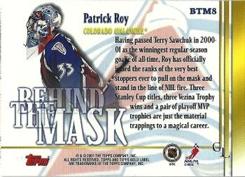 2000-01 Topps Gold Label - Behind the Mask #BTM8 Patrick Roy Back