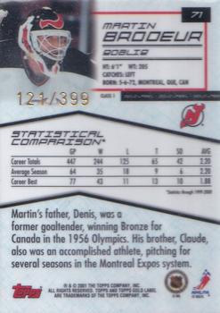 2000-01 Topps Gold Label - Class 1 Gold #71 Martin Brodeur Back