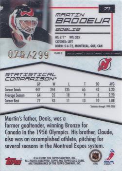 2000-01 Topps Gold Label - Class 2 Gold #71 Martin Brodeur Back